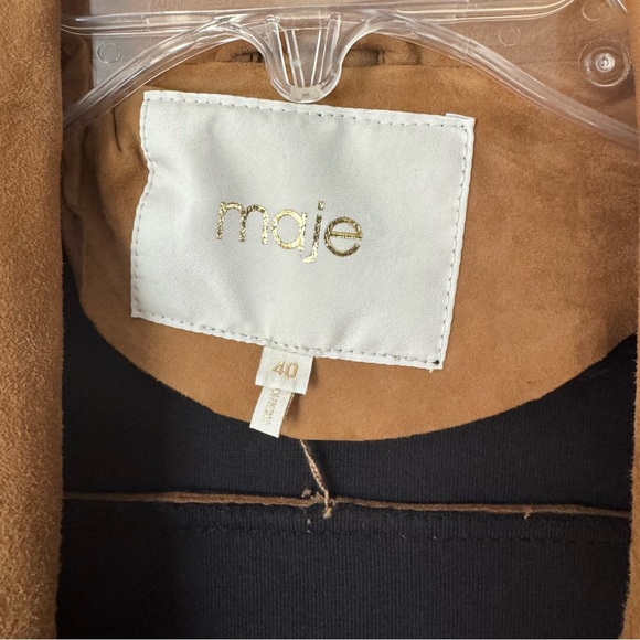 Maje Tan Caramel Brown Goat Suede Women's Biker Jacket Size 40 - Picture 3 of 12